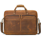 Khal Gold Threadneedle leather briefcase in tan crazy horse leather, front view with twin zipped compartments