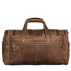 Khal Gold Windsor leather holdall in retro brown crazy horse leather, back view with the rear slip pocket